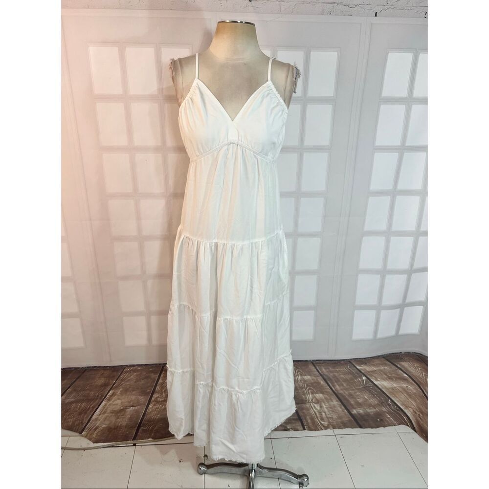 KUT From The Kloth White V-Neck Spaghetti Strap Tiered Sleeveless Maxi Dress XS